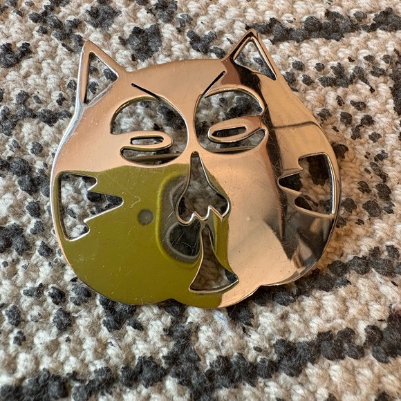 Silver Cat Face Brooch. 925 silver. - Picture 3 of 6